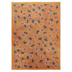 Tappeto antico cinese Art Deco oversize in oro con fiori