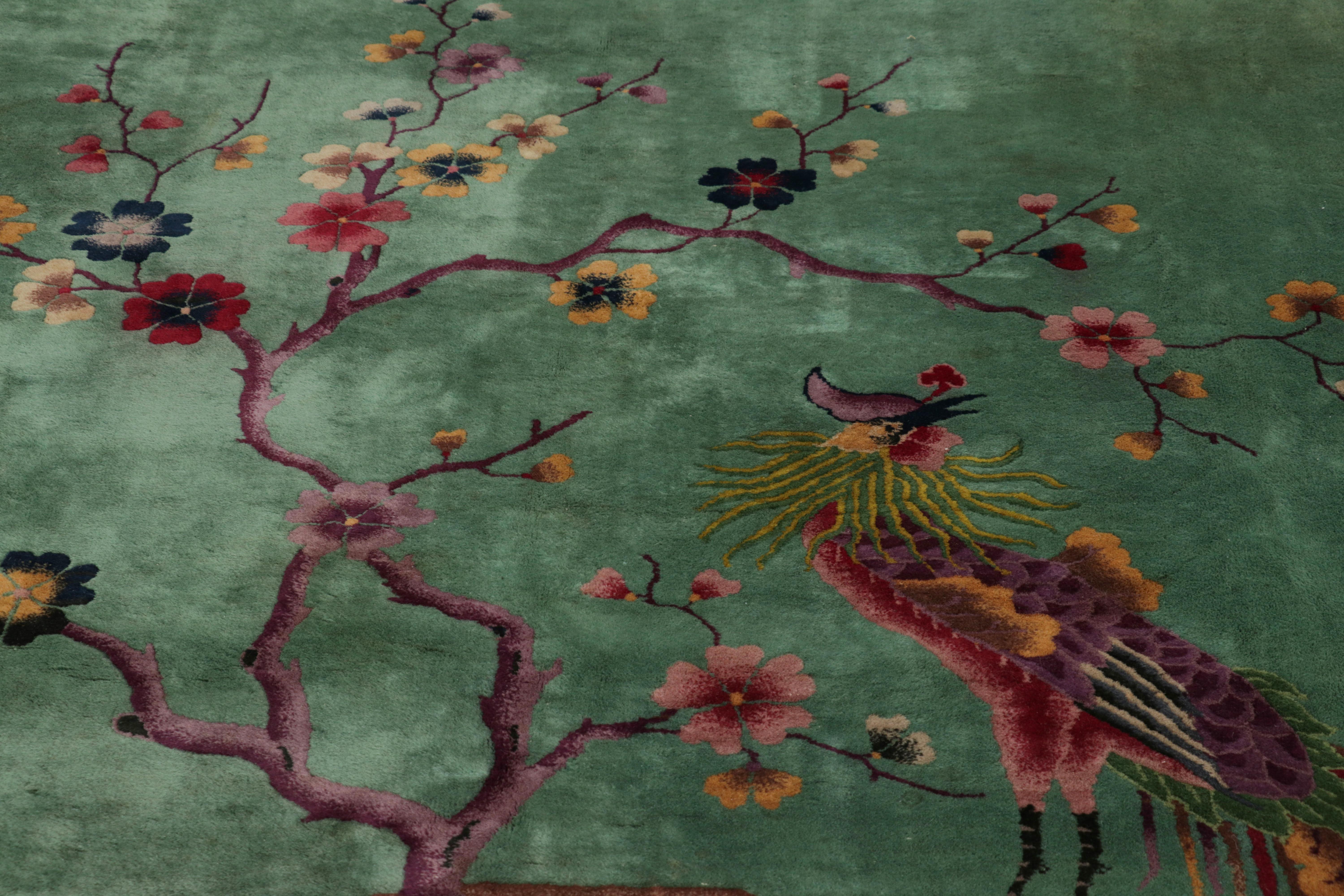 Hand-Knotted Oversized Antique Chinese Art Deco Rug with Bird, Tree Pictorials - Rug & Kilm For Sale
