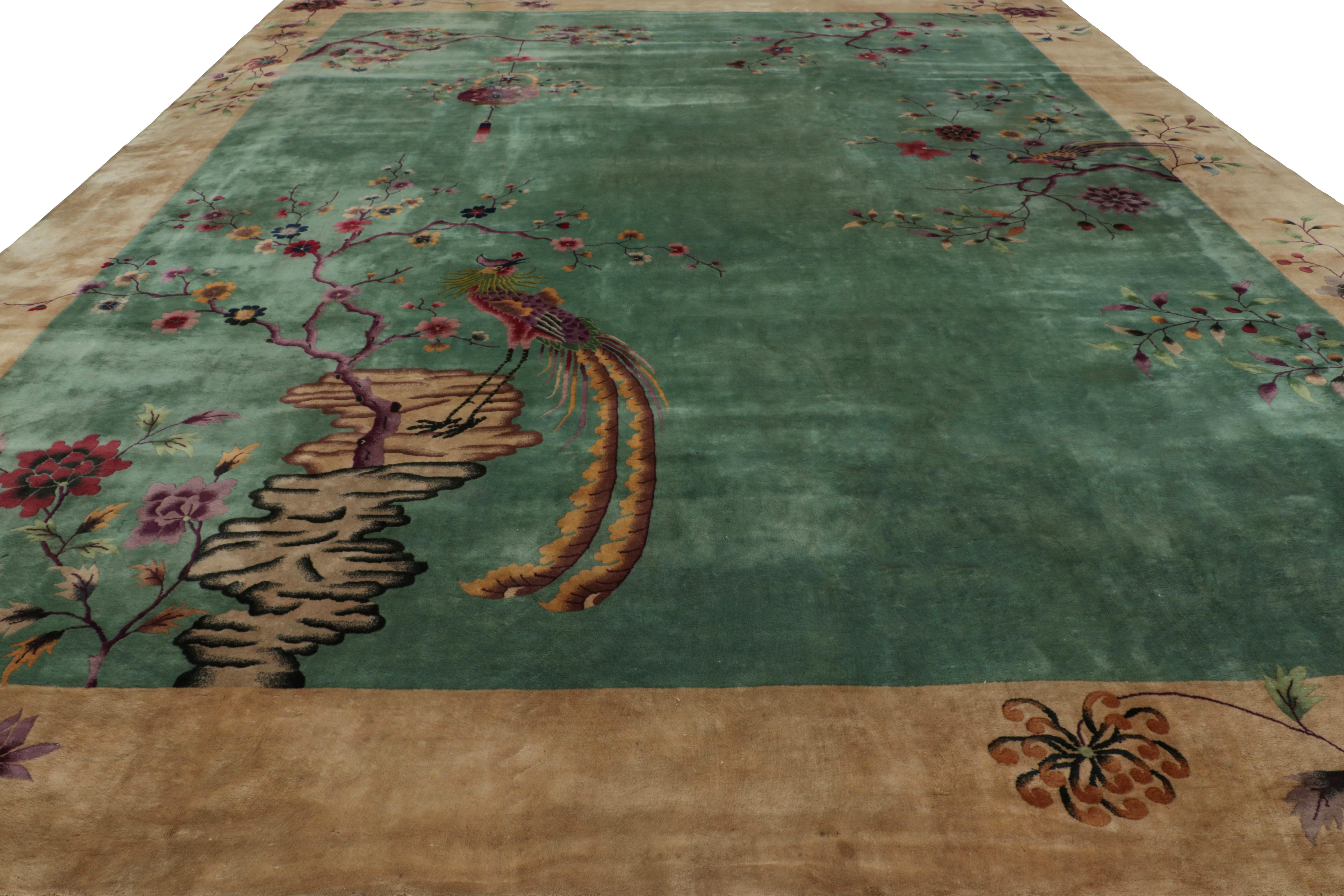 Oversized Antique Chinese Art Deco Rug with Bird, Tree Pictorials - Rug & Kilm In Good Condition For Sale In Long Island City, NY