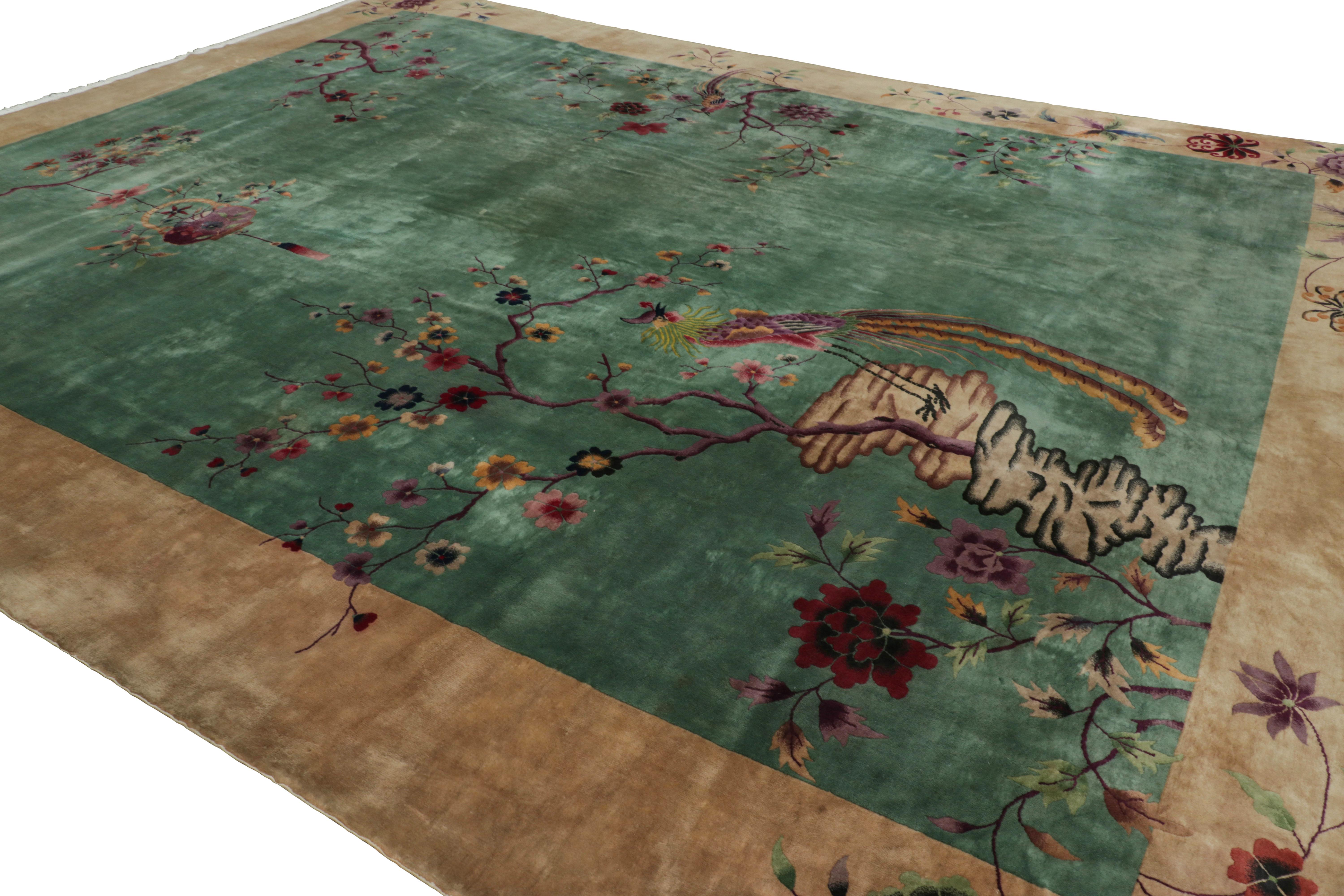 Early 20th Century Oversized Antique Chinese Art Deco Rug with Bird, Tree Pictorials - Rug & Kilm For Sale