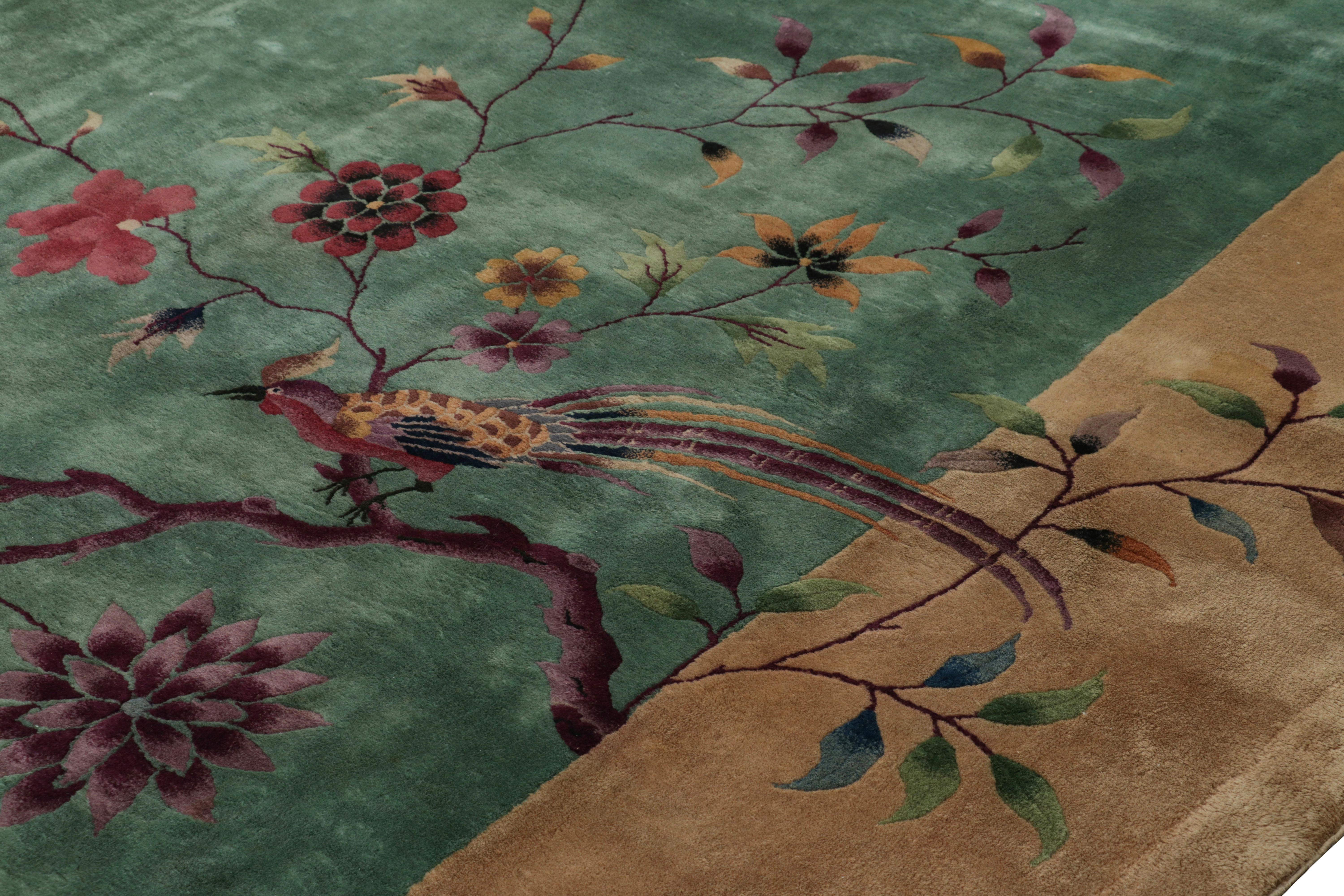 Wool Oversized Antique Chinese Art Deco Rug with Bird, Tree Pictorials - Rug & Kilm For Sale