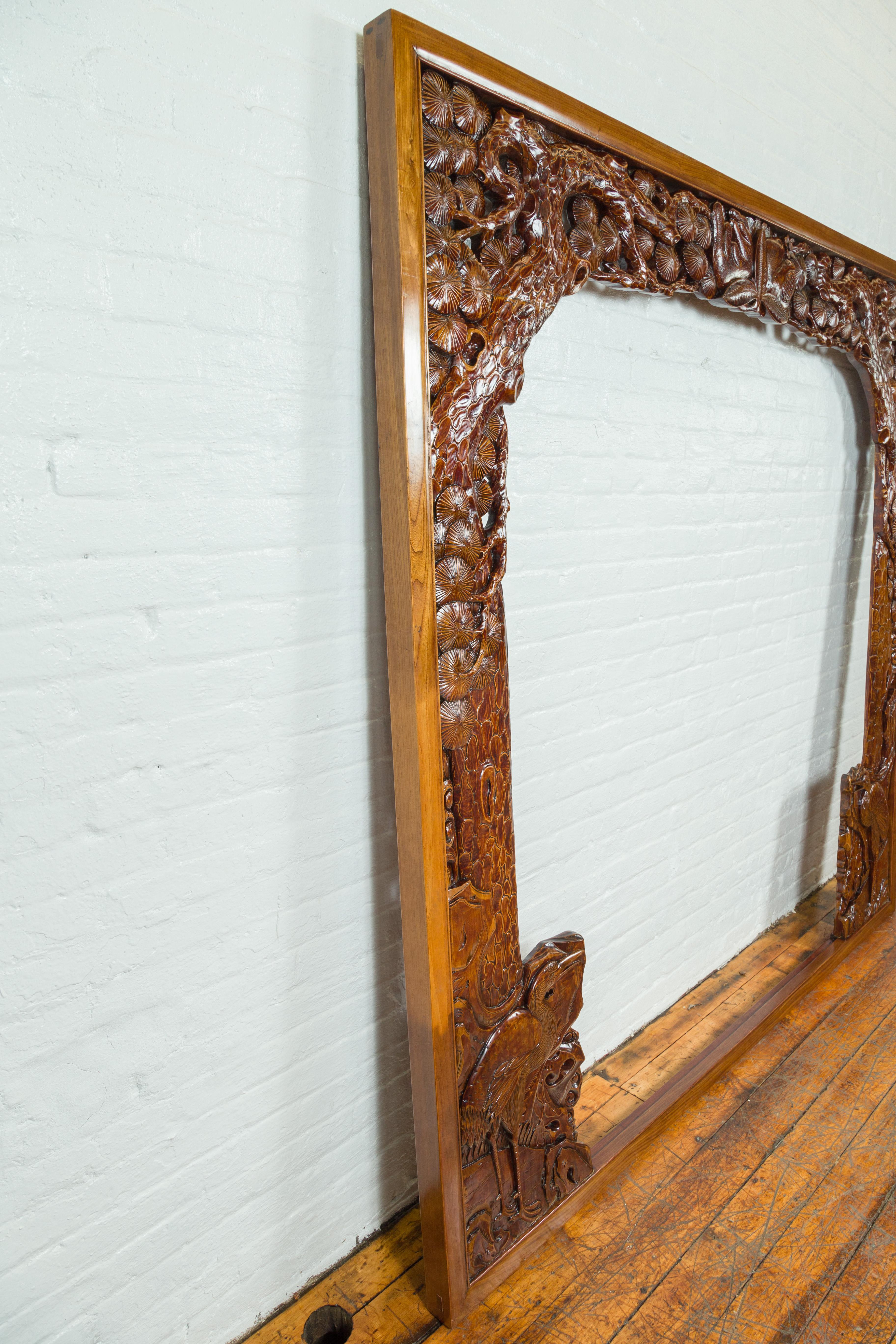 Oversized 19th Century Carved Wooden Frame with Birds, Foliage and Tree Limbs For Sale 4