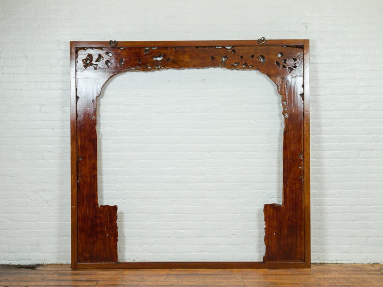 Oversized Antique Chinese Carved Wooden Frame with Birds, Foliage and Tree Limbs For Sale 8