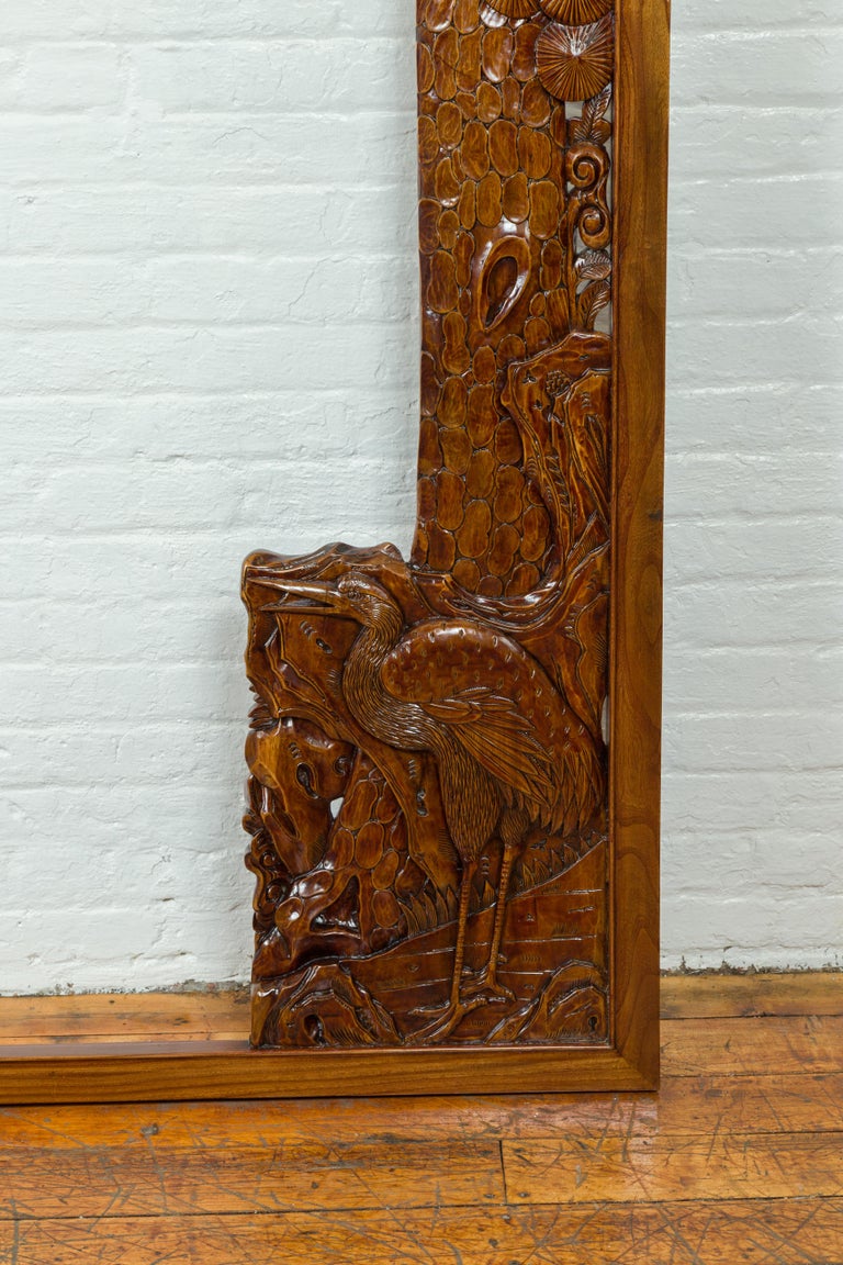 Oversized Antique Chinese Carved Wooden Frame with Birds, Foliage and Tree Limbs For Sale 3
