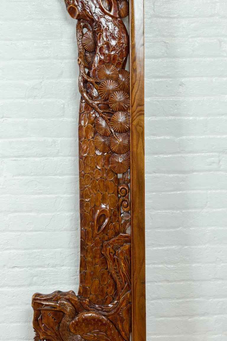 Oversized Antique Chinese Carved Wooden Frame with Birds, Foliage and Tree Limbs For Sale 4