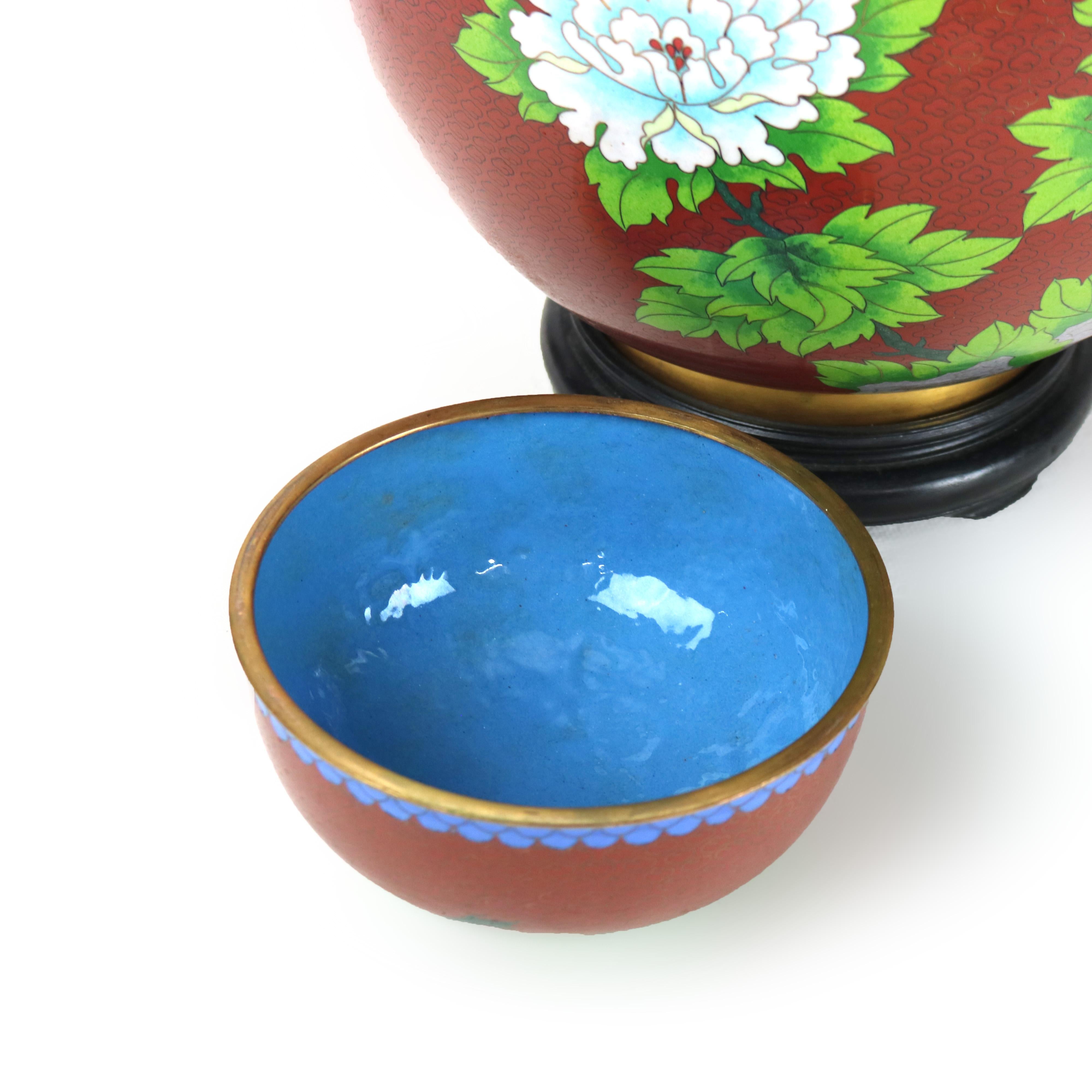 Oversized Antique Chinese Cloisonne Ginger Jar with Garden Flowers c1920 For Sale 1