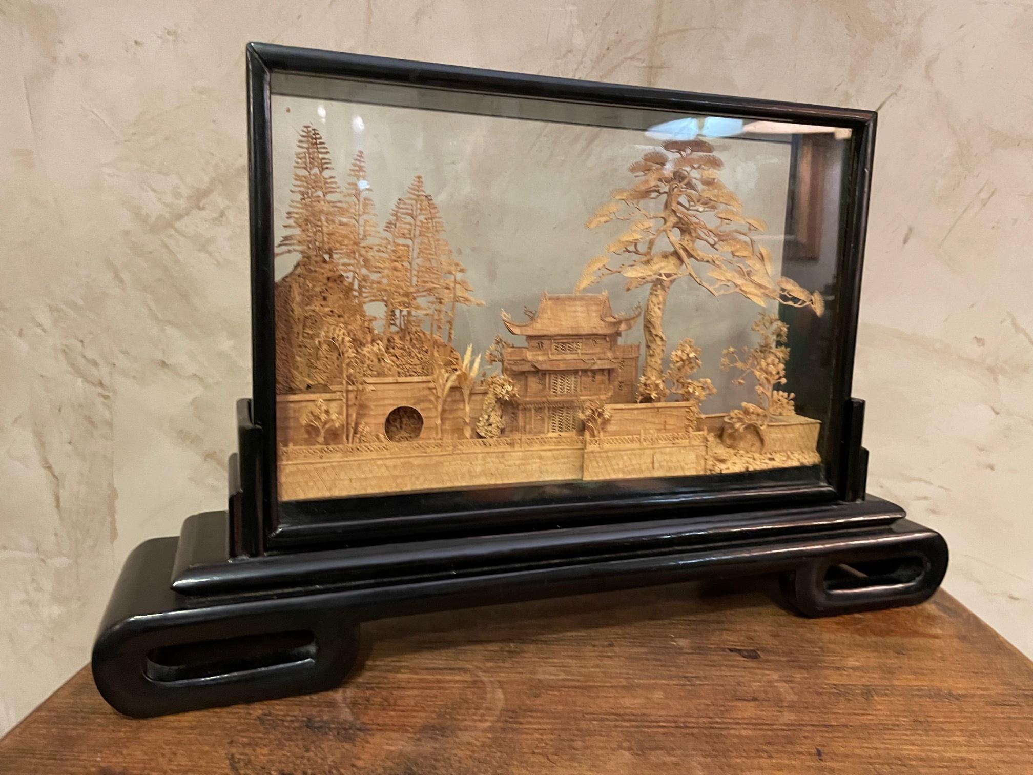 Oversized Antique Chinese Cork Diorama, 1940s For Sale 3