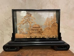 Oversized Antique Chinese Cork Diorama, 1940s