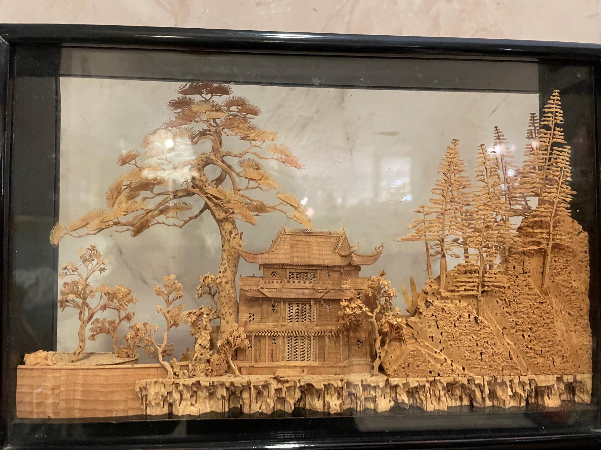 Antikes chinesisches Diorama aus Kork in Übergröße, 1940er Jahre (Chinesisch) im Angebot