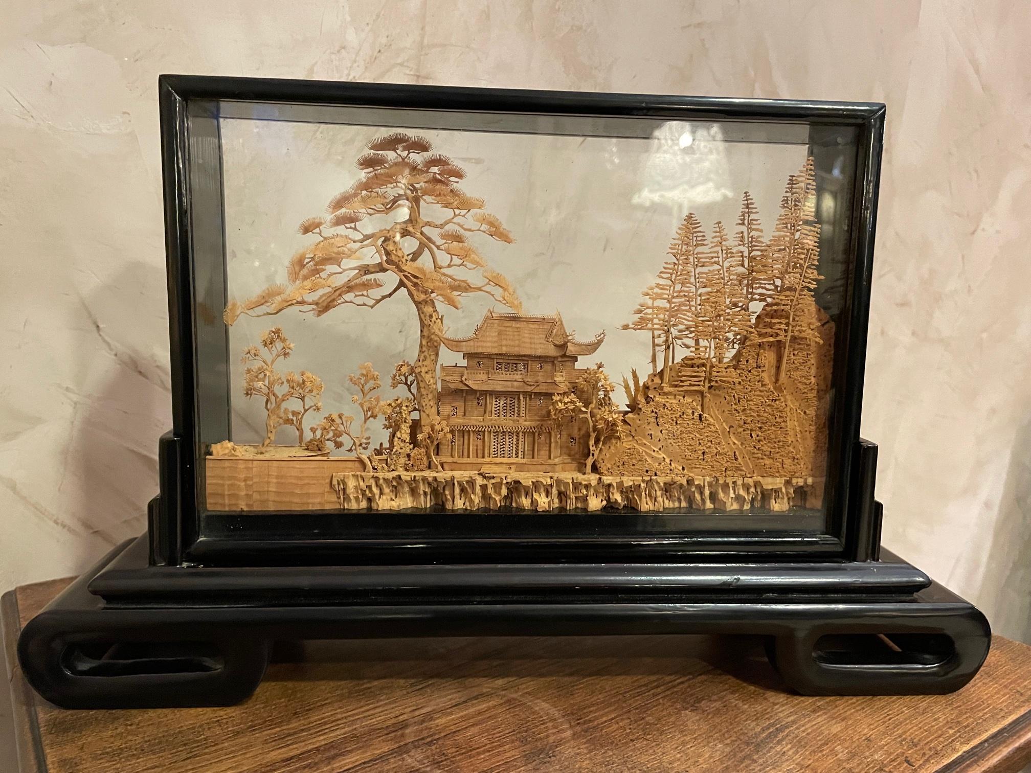 Mid-20th Century Oversized Antique Chinese Cork Diorama, 1940s For Sale