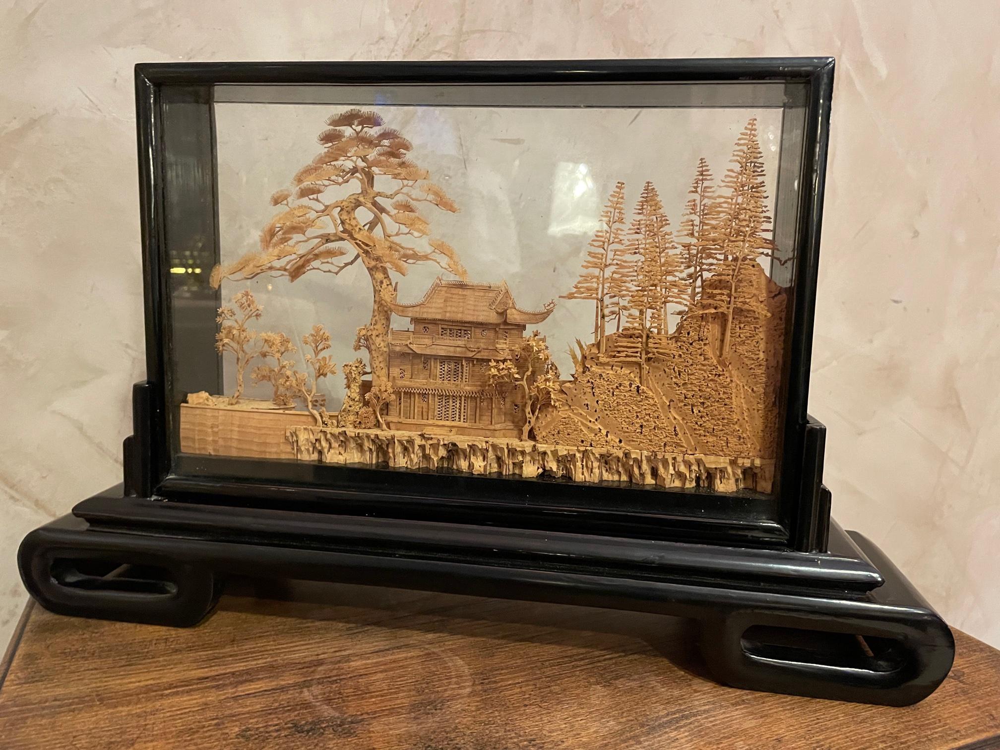 Oversized Antique Chinese Cork Diorama, 1940s For Sale 1