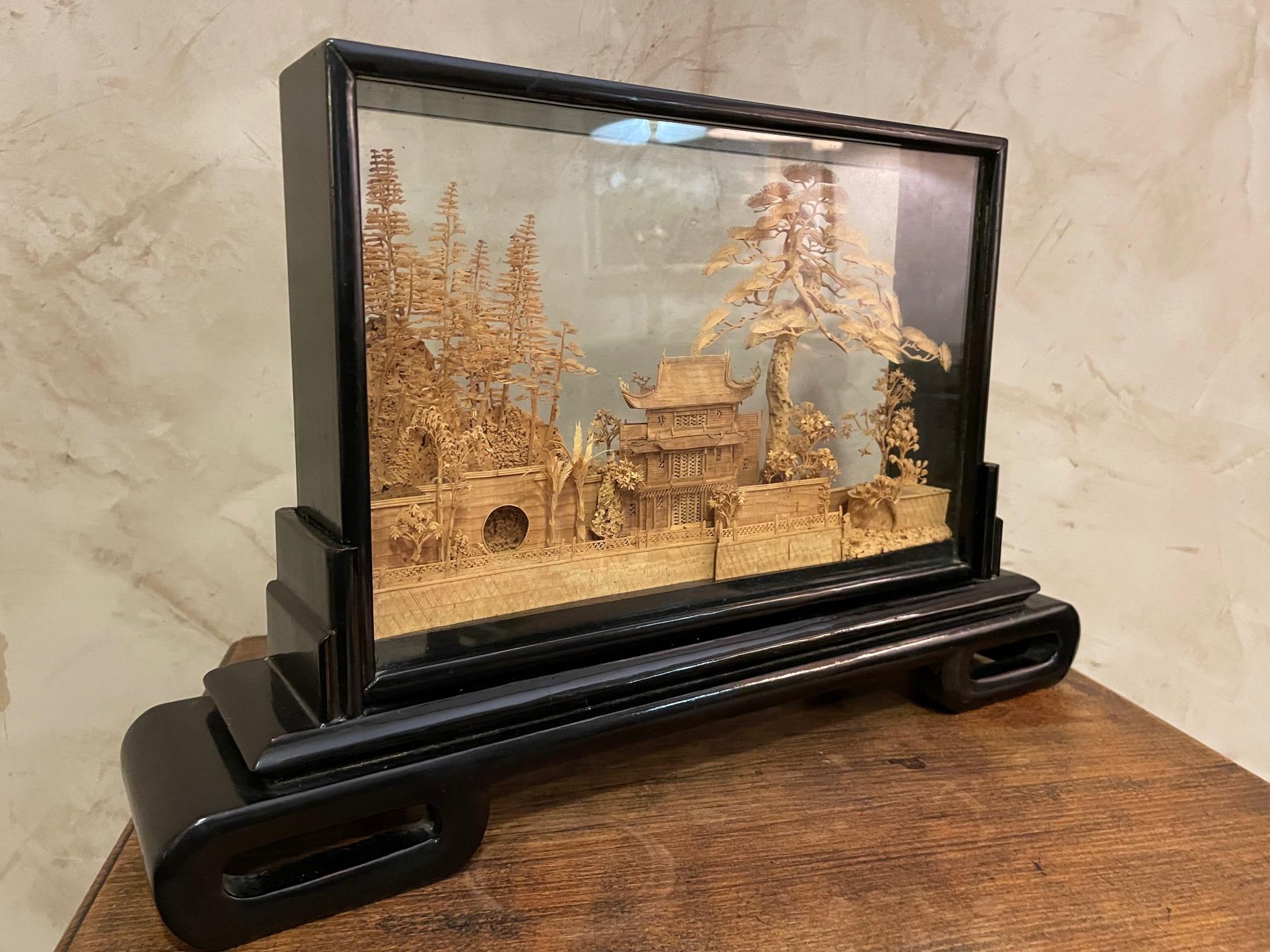 Oversized Antique Chinese Cork Diorama, 1940s For Sale 2