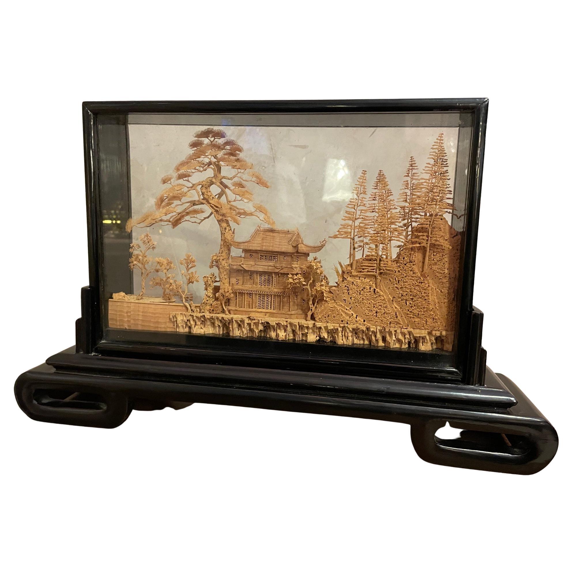 Oversized Antique Chinese Cork Diorama, 1940s For Sale at 1stDibs