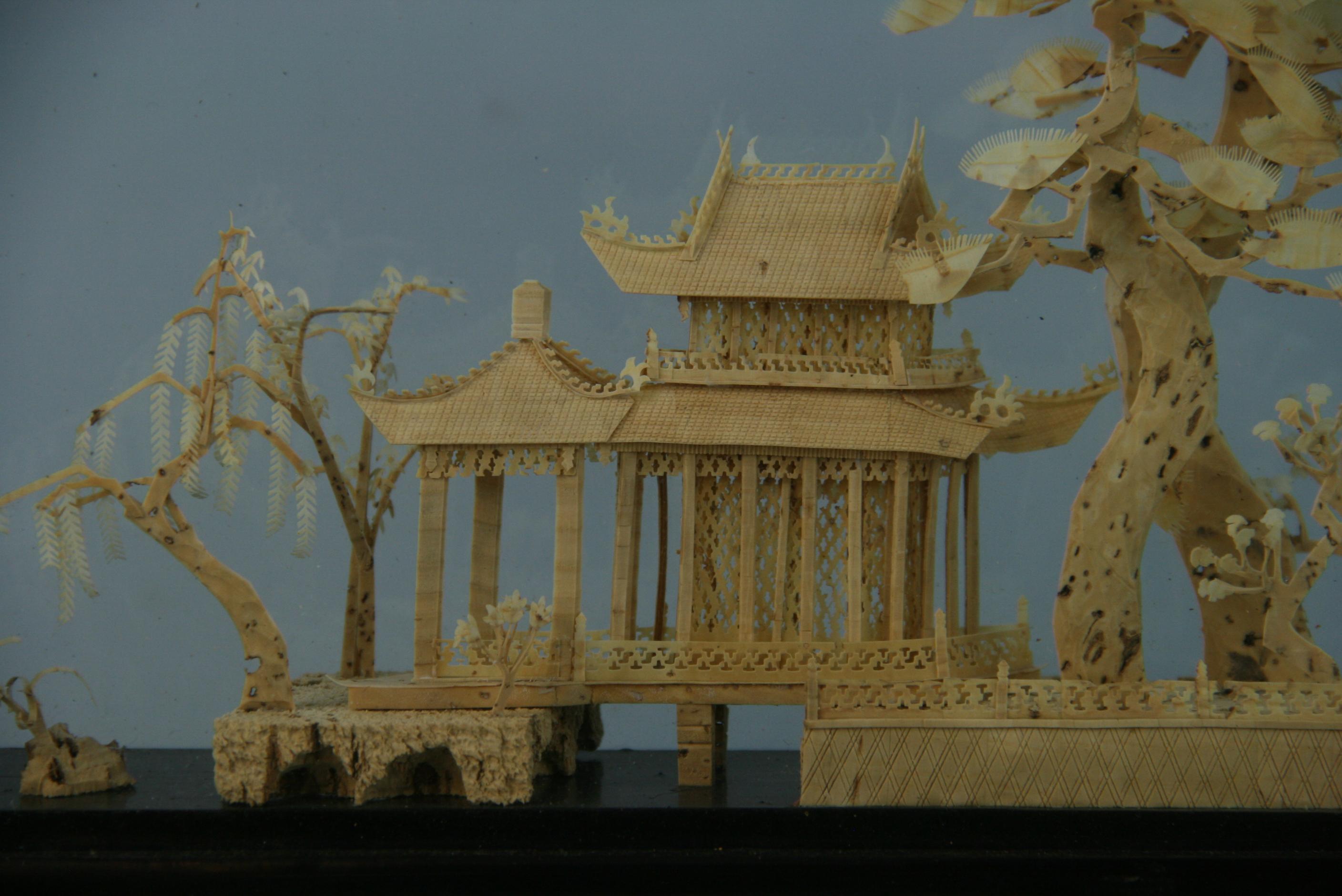 Antikes chinesisches Kork-Diorama in Übergröße (Mitte des 20. Jahrhunderts) im Angebot
