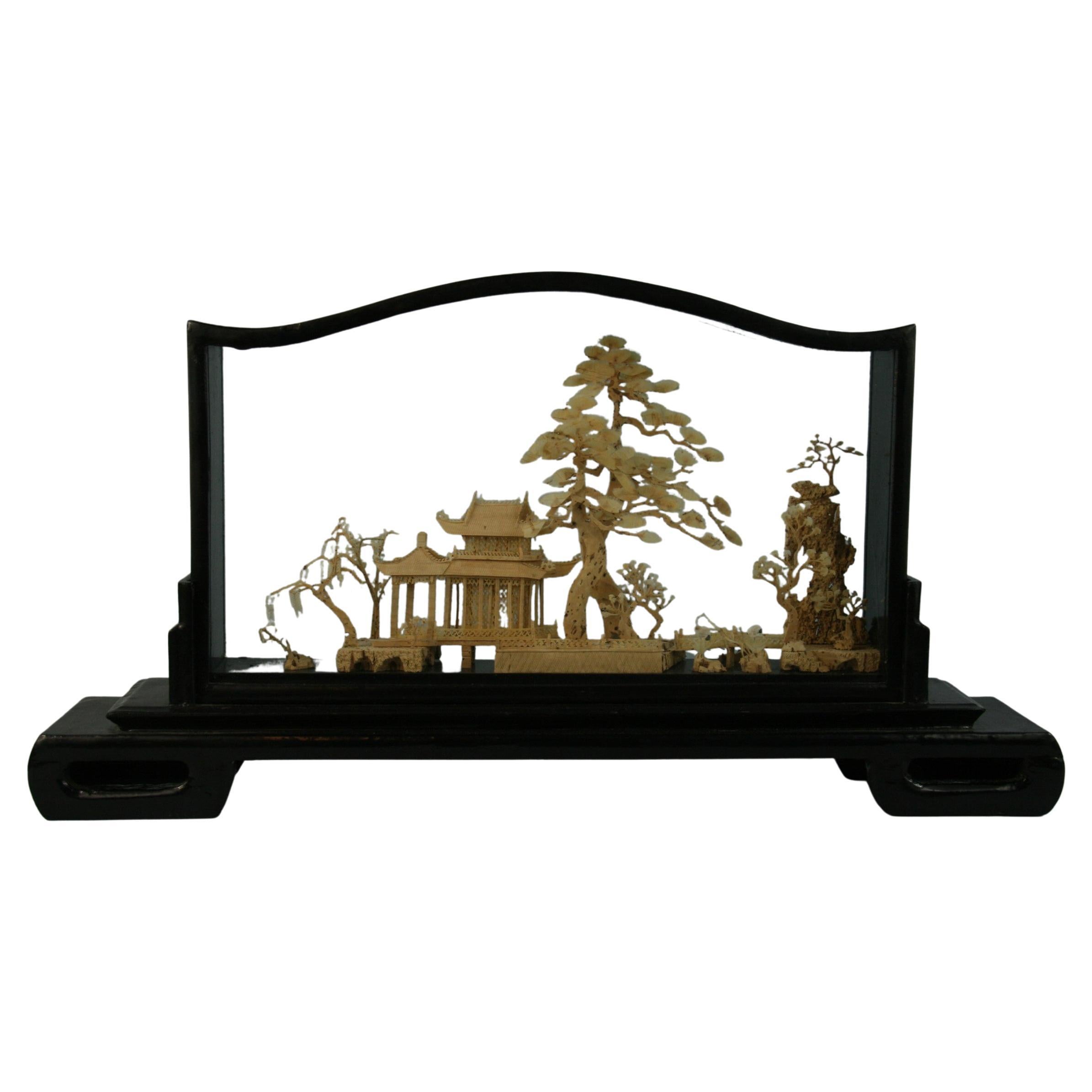 Oversized Antique Chinese Cork Diorama For Sale