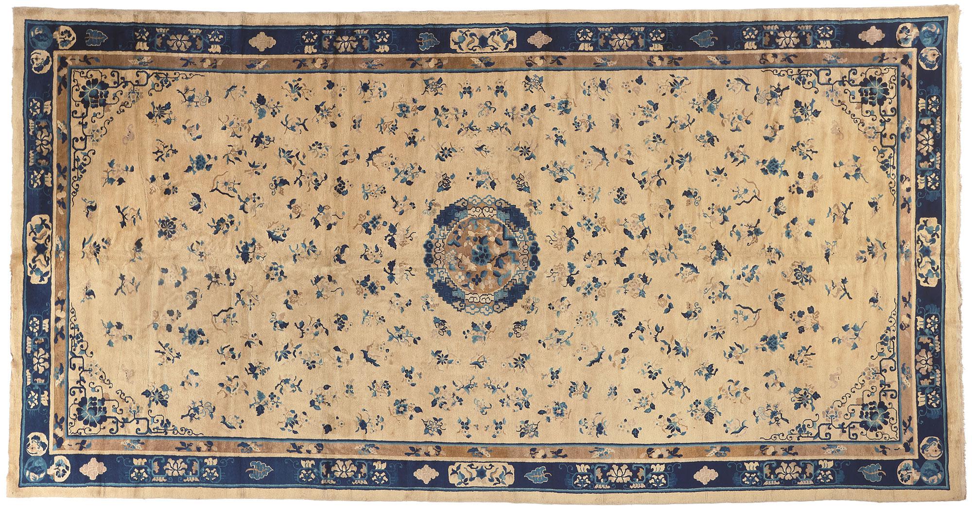 Oversized Antique Chinese Peking Rug, Chinoiserie Chic Meets Regal Decadence For Sale 4