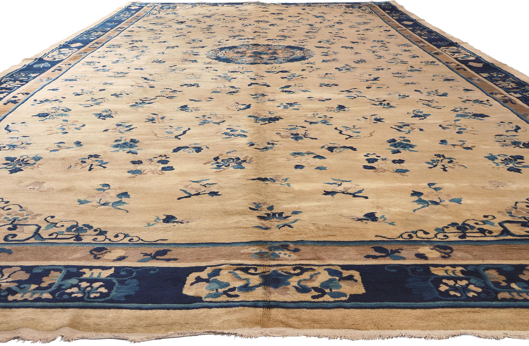 Hand-Knotted Oversized Antique Chinese Peking Rug, Chinoiserie Chic Meets Regal Decadence For Sale