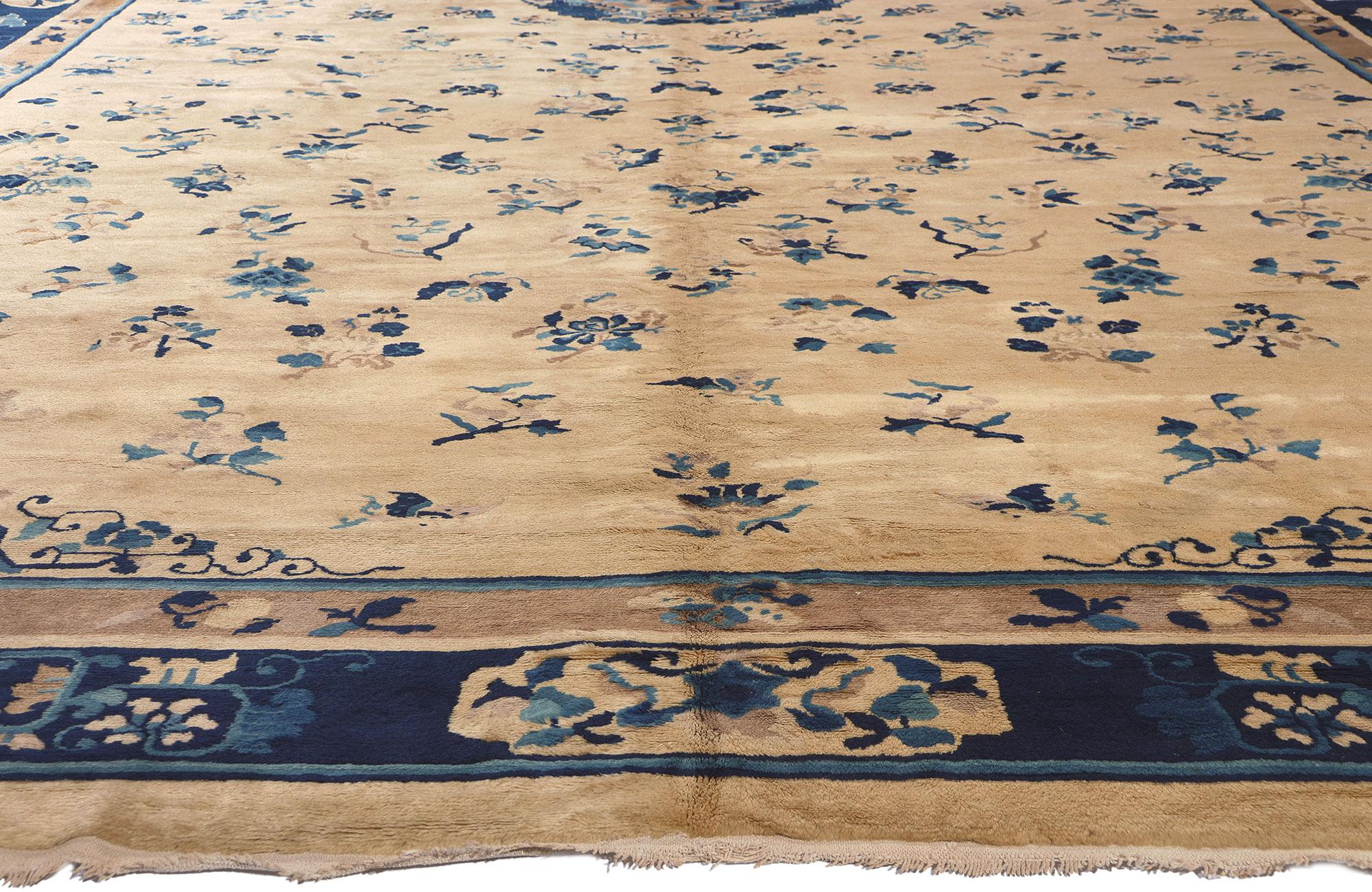 Oversized Antique Chinese Peking Rug, Chinoiserie Chic Meets Regal Decadence In Good Condition For Sale In Dallas, TX