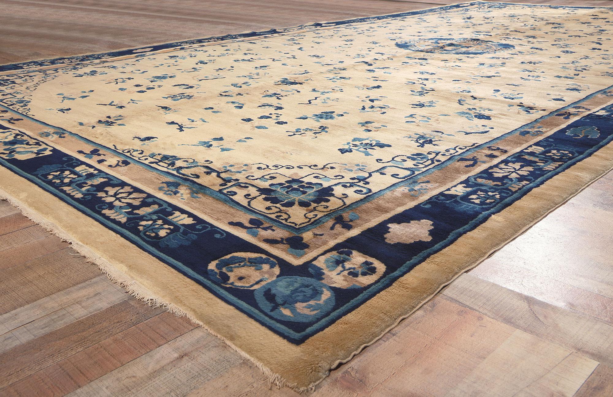 Oversized Antique Chinese Peking Rug, Chinoiserie Chic Meets Regal Decadence For Sale 1