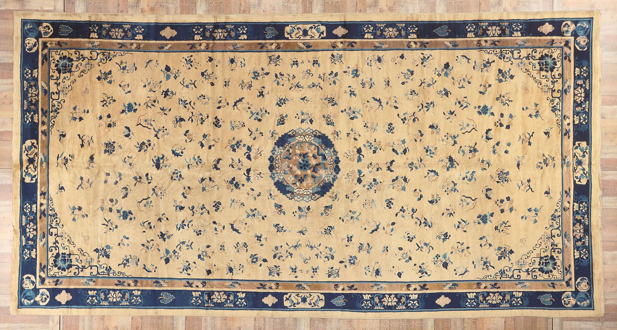 Oversized Antique Chinese Peking Rug, Chinoiserie Chic Meets Regal Decadence For Sale 3