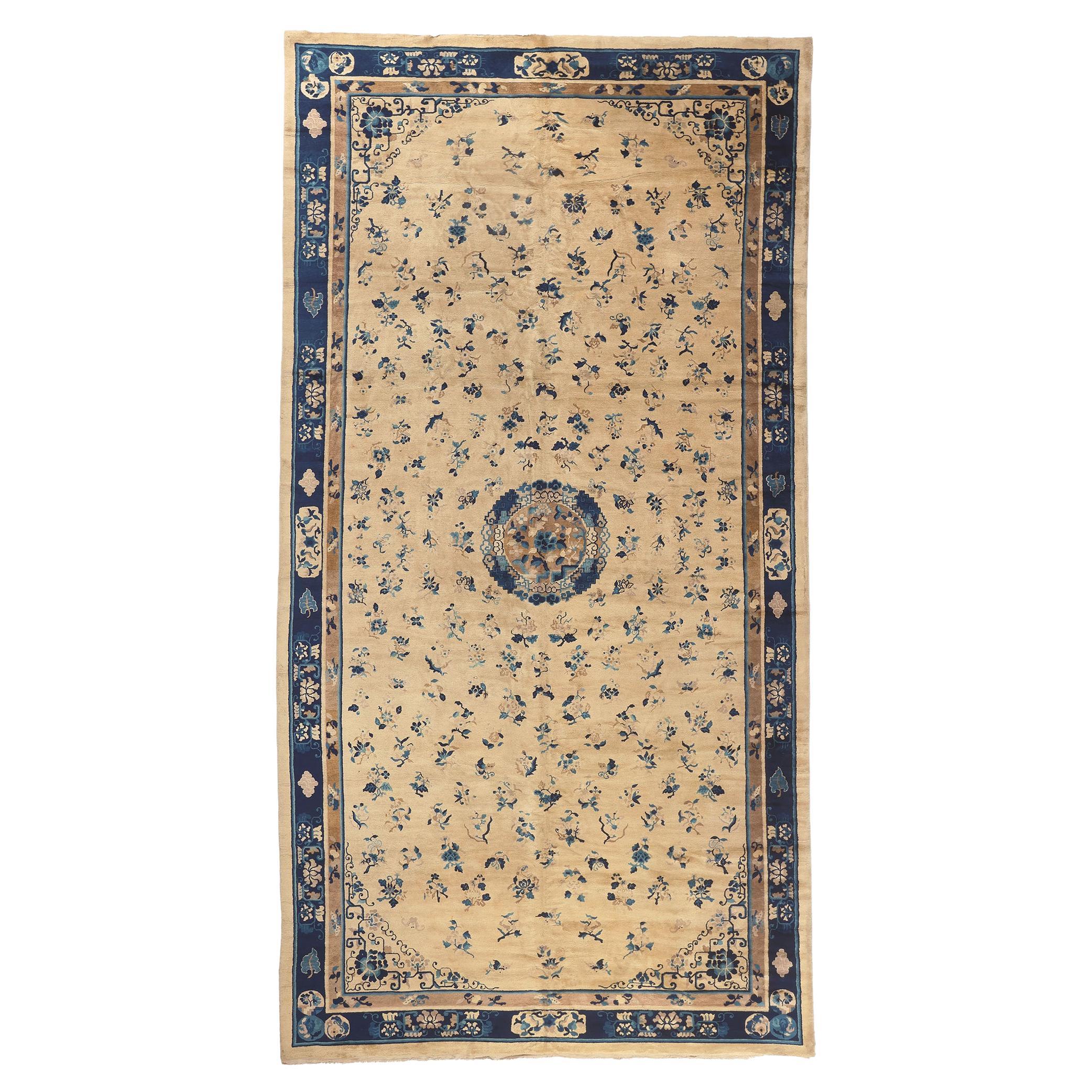 Oversized Antique Chinese Peking Rug, Chinoiserie Chic Meets Regal Decadence For Sale