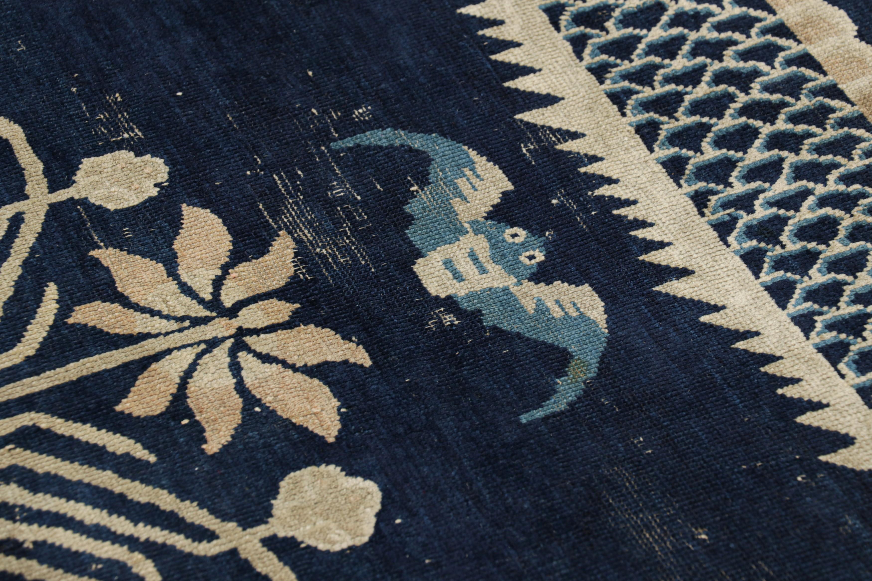 Oversized Antique Chinese Peking Rug in Navy Blue with Pictorials - Rug & Kilim For Sale 2