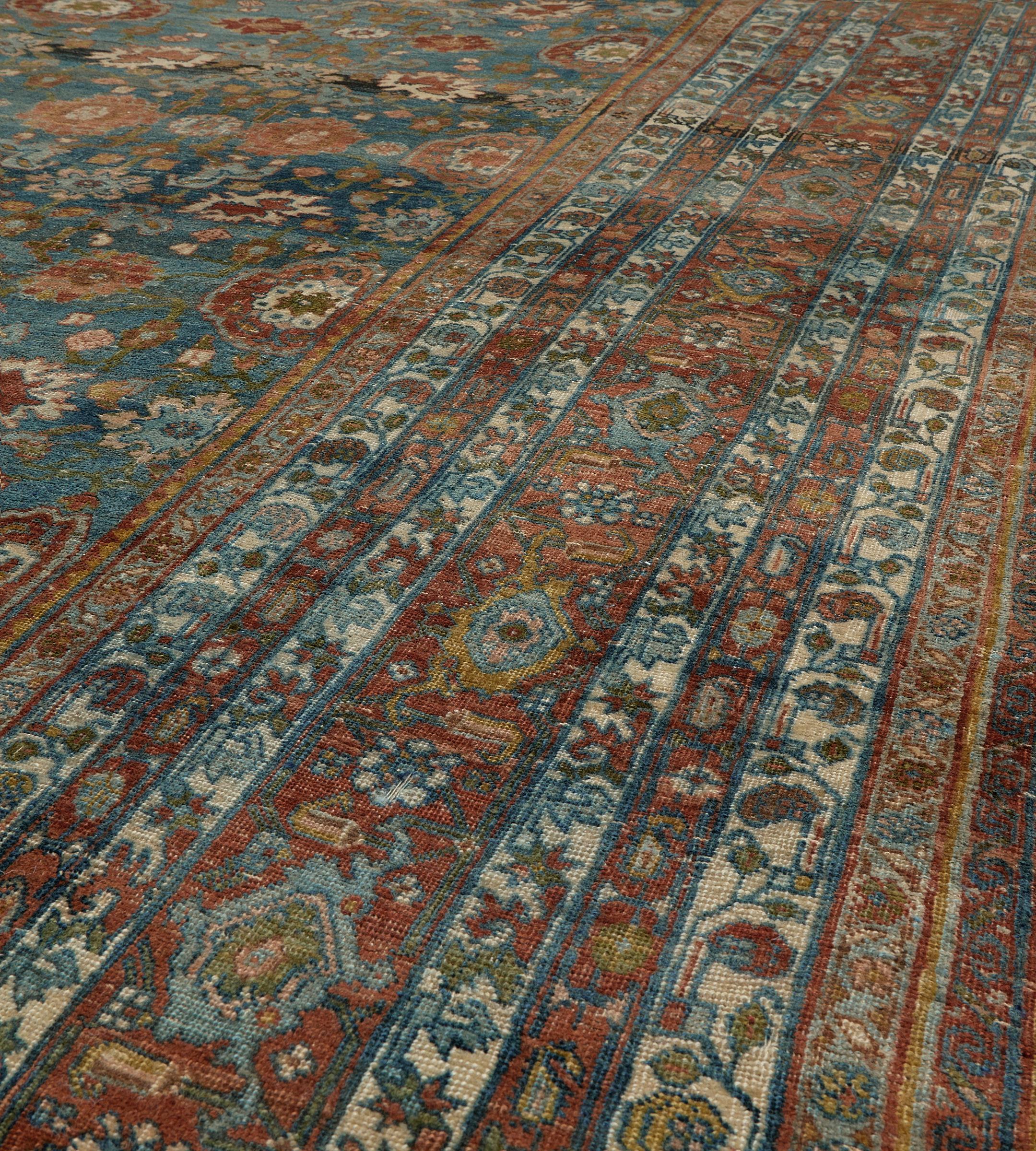 Übergroßer antiker persischer Bidjar-Teppich aus Meeresblauer, geblümter Wolle, um 1890 (Handgeknüpft) im Angebot