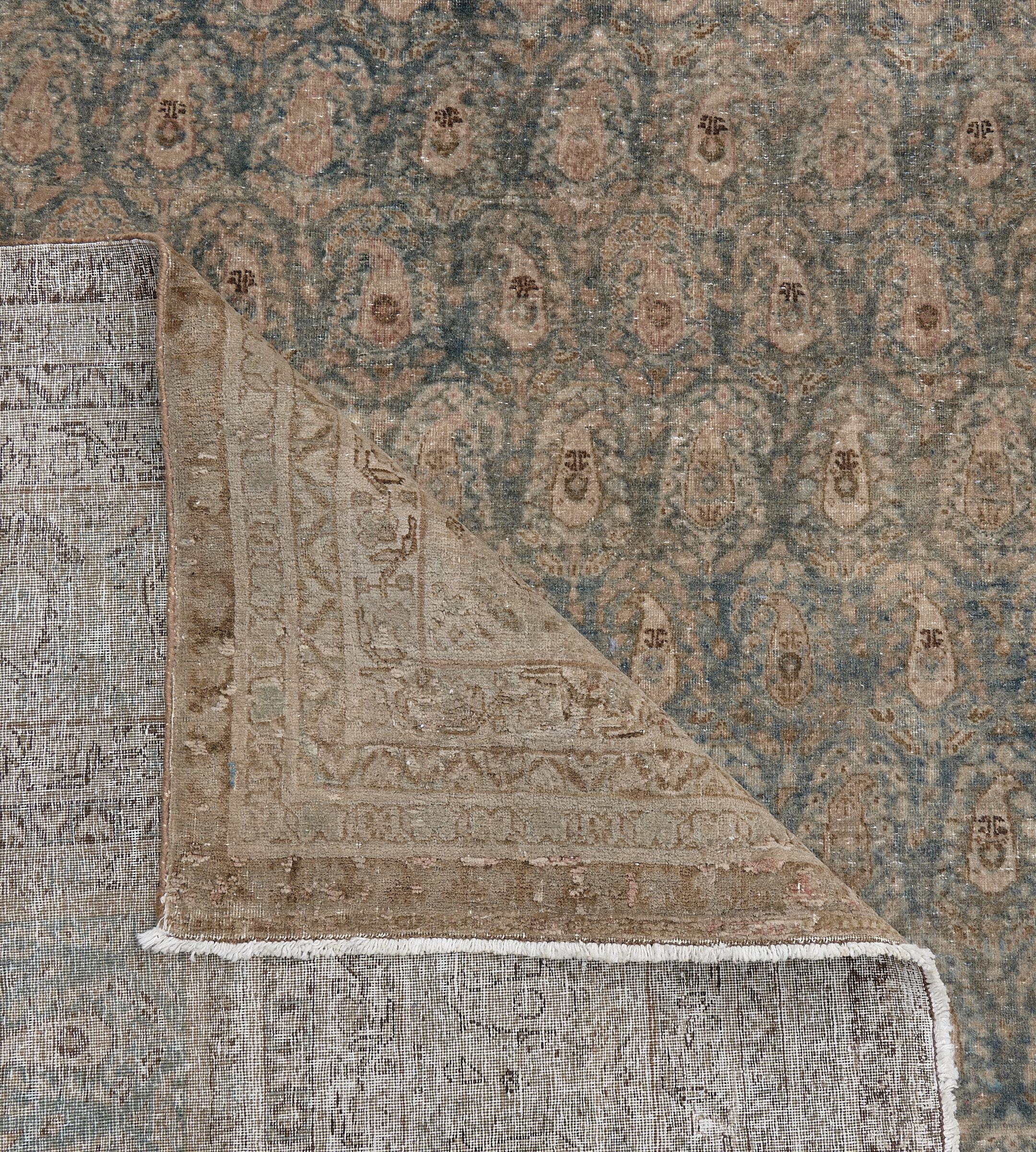 Übergroßer antiker CIRCA-1900 Persischer Tabriz-Teppich aus blauer und buff-brauner Wolle im Angebot 4