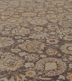 Oversized Antique Circa-1900 Soft-Purple Wool Floral Persian Tabriz Rug