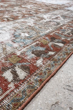 Oversized Antique Distressed Persian Baktiary Rug with Garden Panel Design