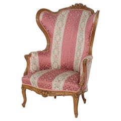 Oversized Antique English Carved Walnut Wingback Lolling Chair c1920