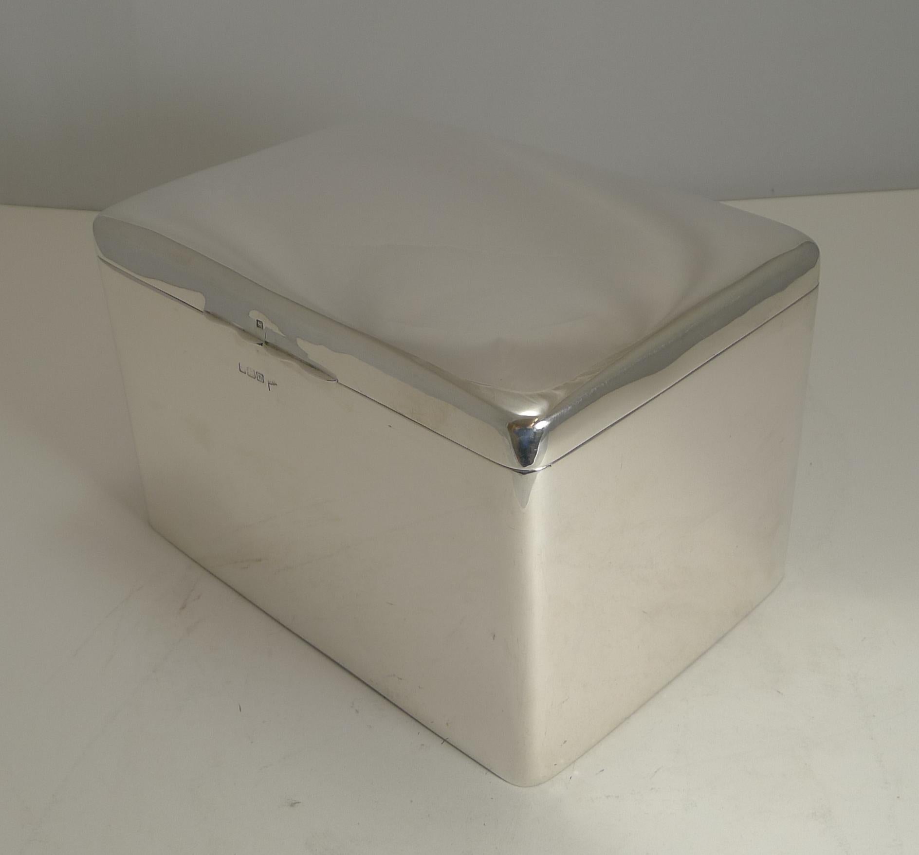 Edwardian Oversized Antique English Sterling Silver Cigar Box by Walker and Hall