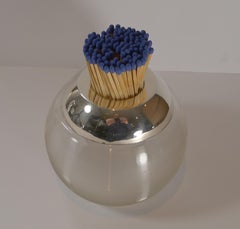 Oversized Antique English Threaded Glass & Sterling Silver Match Strike, 1917