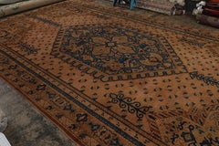Oversized Antique European Rug in Brown with Blue Medallion, from Rug & Kilim