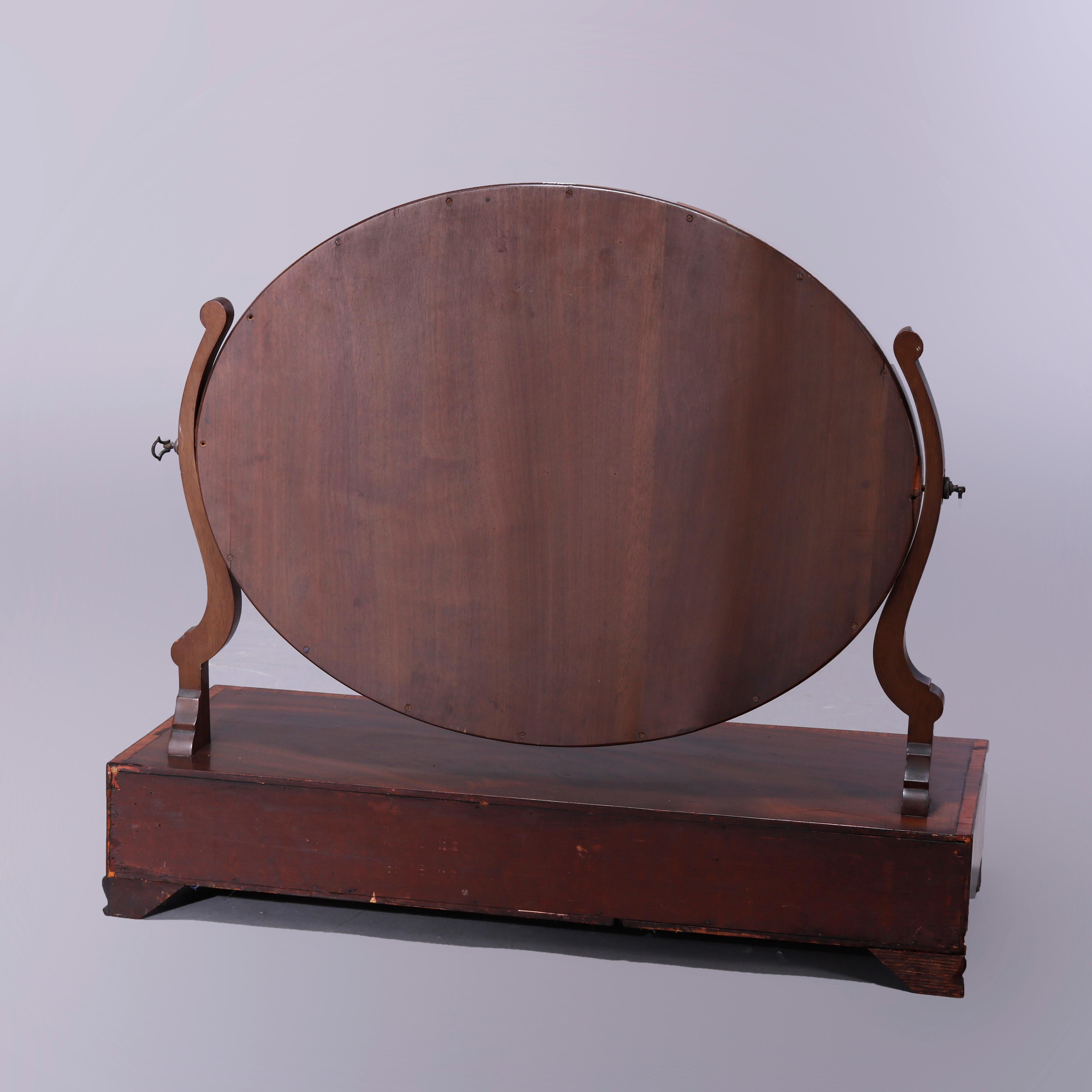Oversized Antique Federal Flame Mahogany & Banded Inlay Table Top Mirror, c1830 4