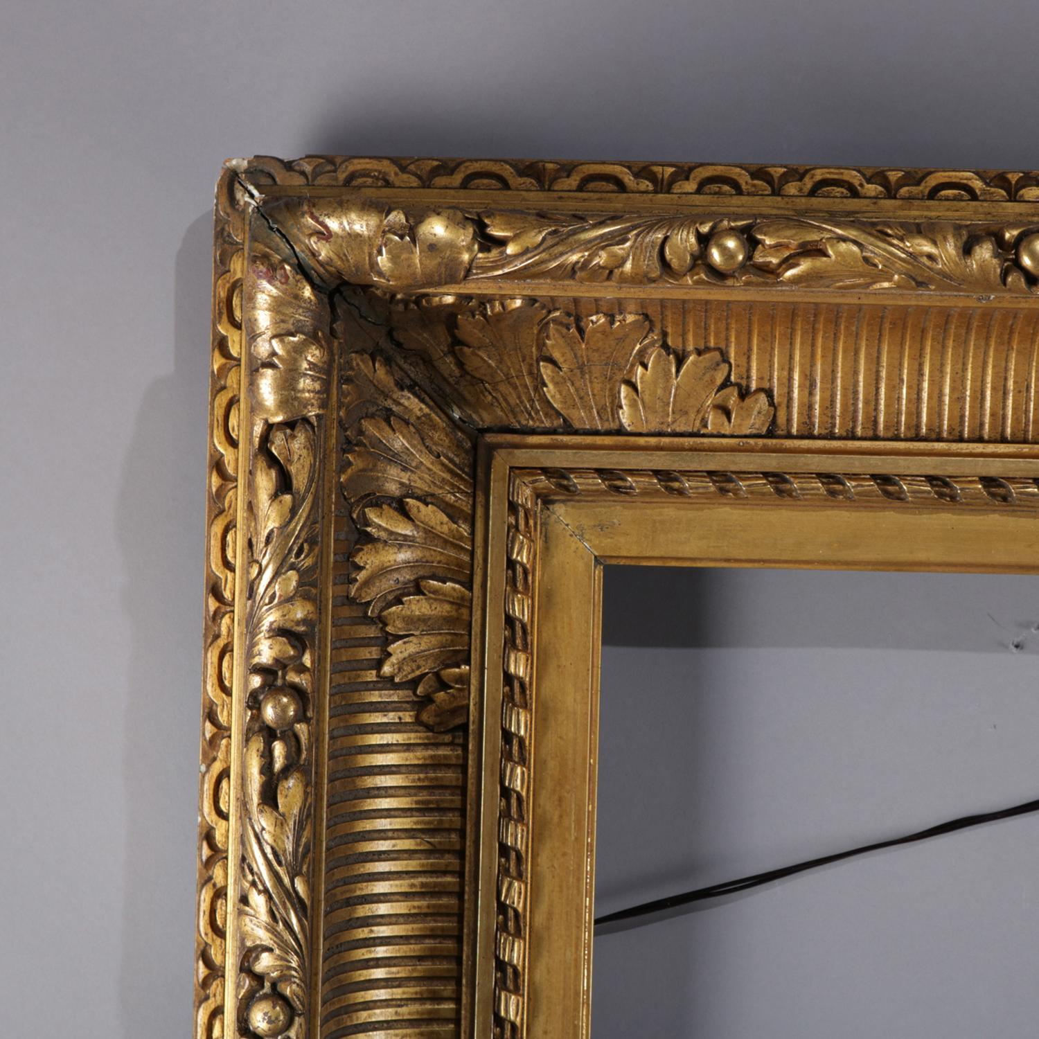 American Oversized Antique First Finish Cove Molded Acanthus Giltwood Art Frame