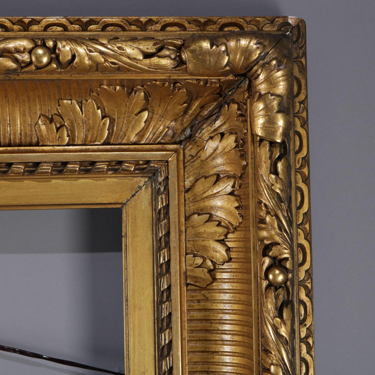 Oversized Antique First Finish Cove Molded Acanthus Giltwood Art Frame In Good Condition In Big Flats, NY