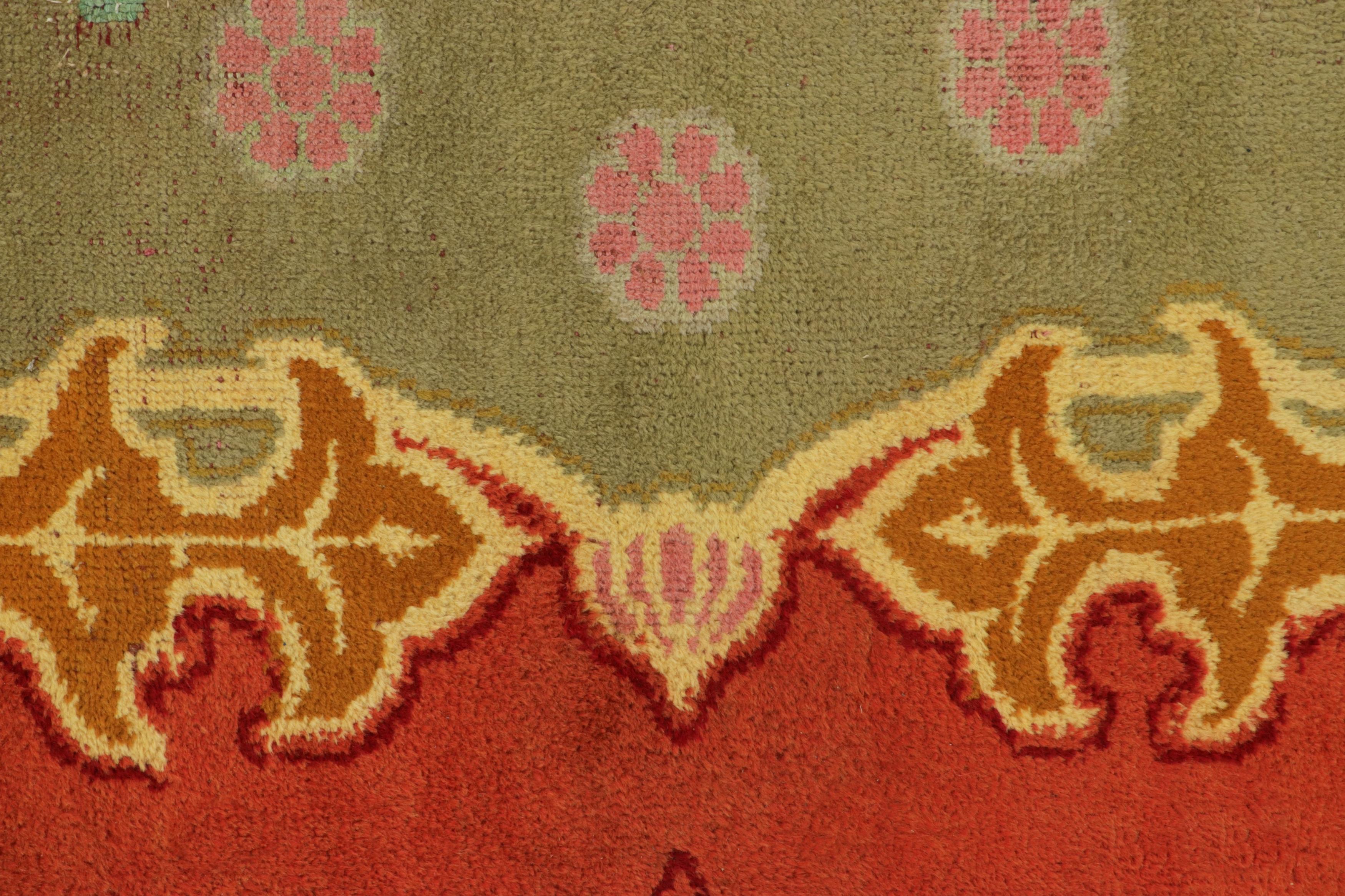 Francese Tappeto oversize Antique French Art Nouveau Beige Medaglione floreale - Rug & Kilm in vendita