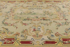 Oversized Antique French Aubusson Beige Rug with Floral Medallion - Rug & Kilim