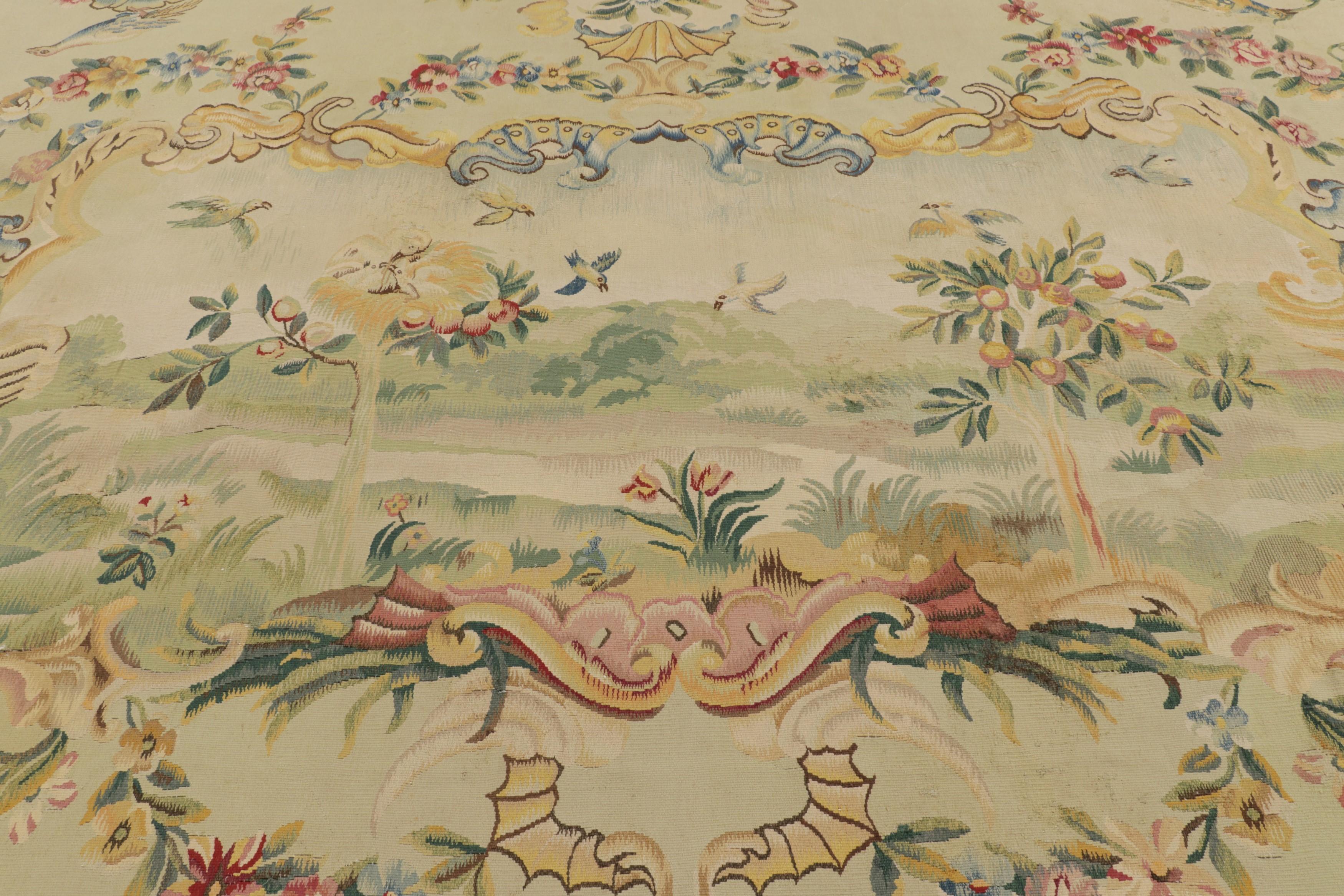 Inizio XX secolo Tappeto Aubusson antico sovradimensionato, verde con medaglione pittorico - Rug & Kilim in vendita