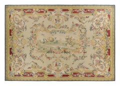 Tappeto Aubusson antico sovradimensionato, verde con medaglione pittorico - Rug & Kilim