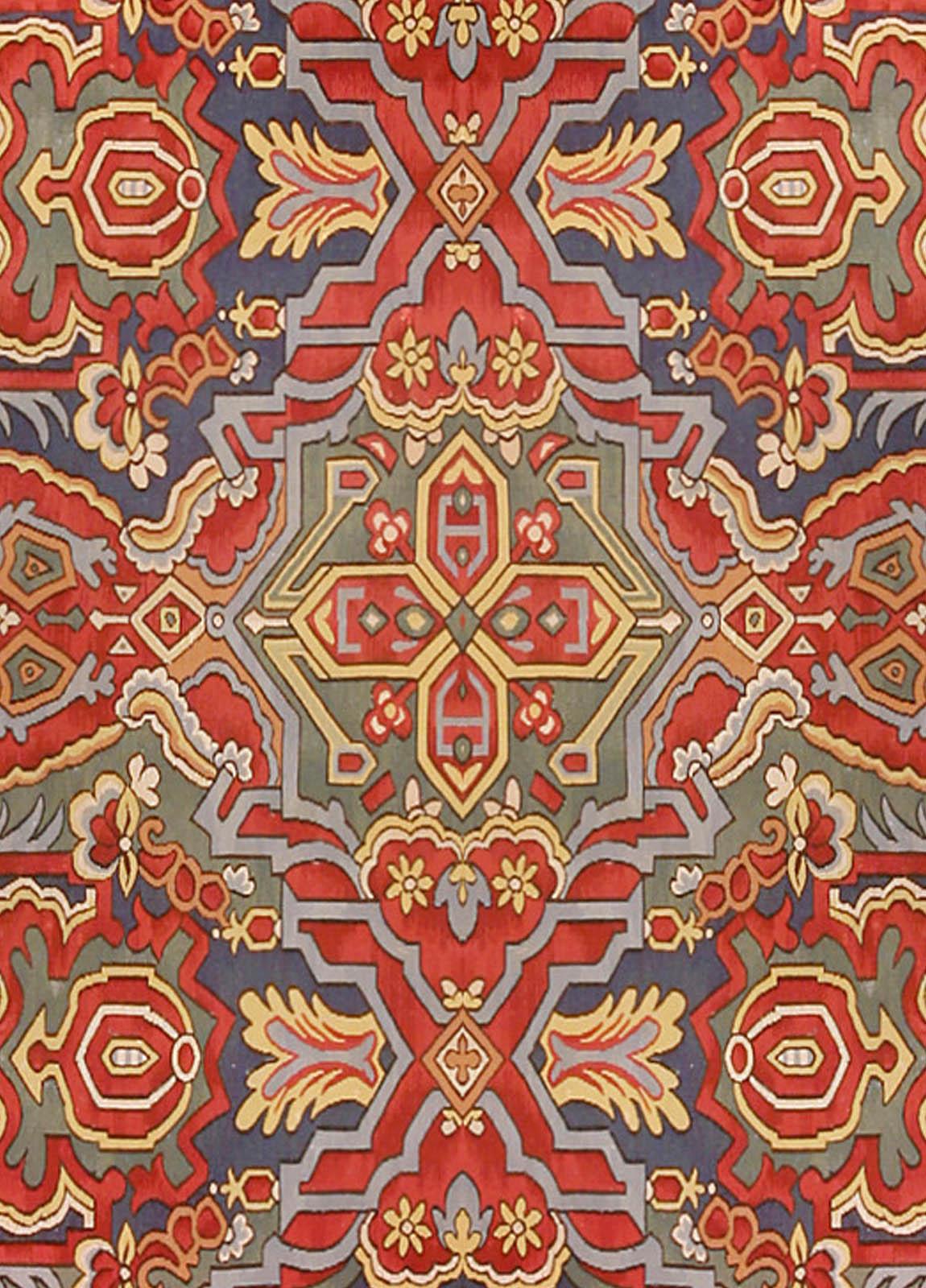 Oversized Antique French Aubusson Bold Handmade Wool rug
Size: 17'1