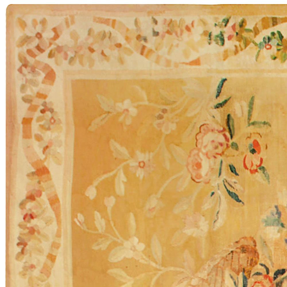 Oversized Antique French Aubusson Yellow Wool Rug In Good Condition For Sale In New York, NY