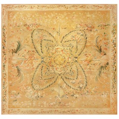 Übergroßer antiker französischer Aubusson-Teppich aus gelber Wolle