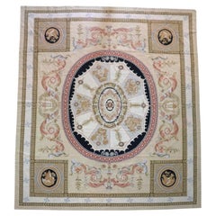Oversized Antique French Aubusson Floral & Foliate Wool Tapestry c1930