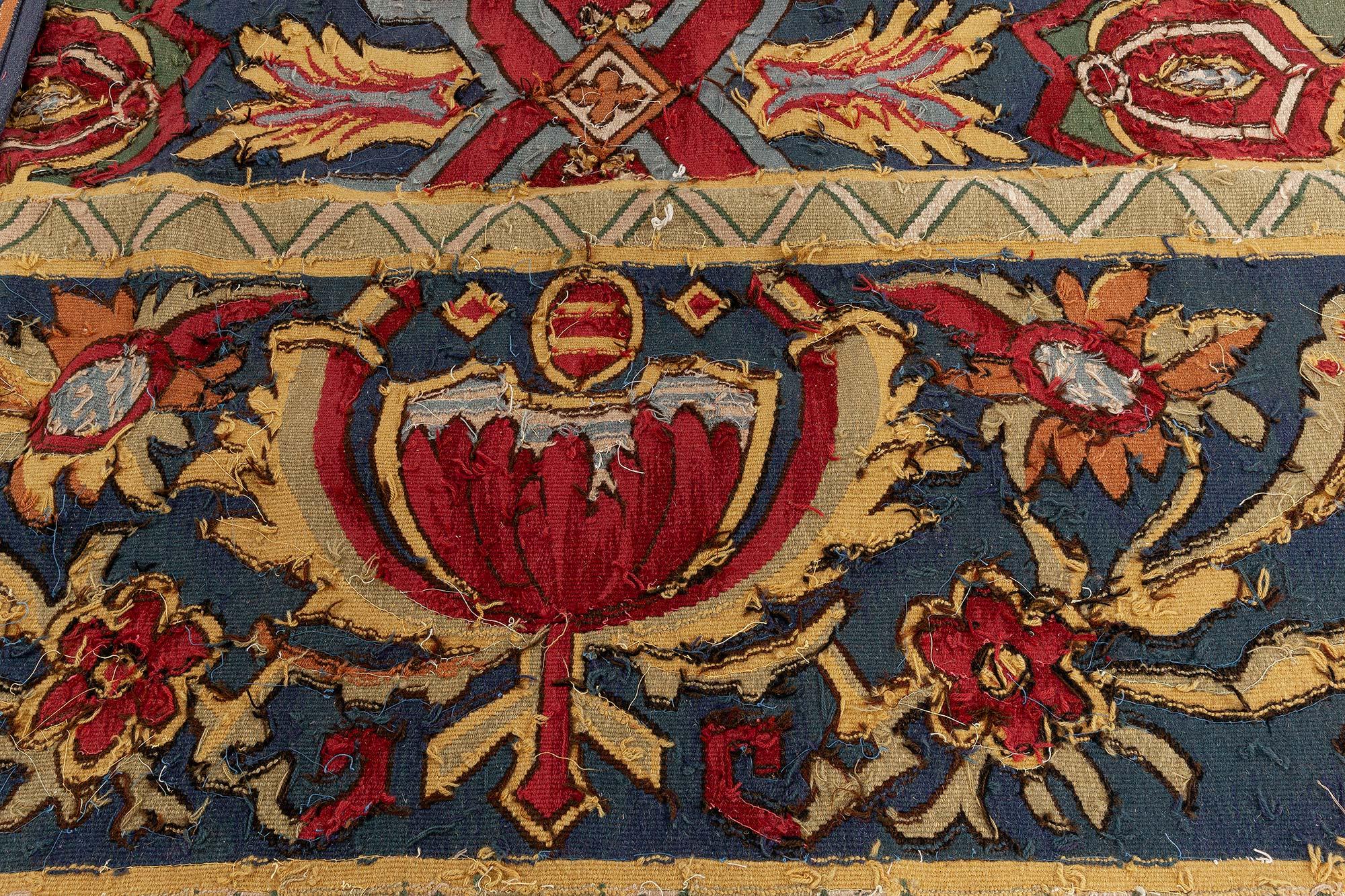 Doris Leslie Blauer übergroßer antiker französischer Aubusson-Wollteppich in Übergröße, handgefertigt im Angebot 4