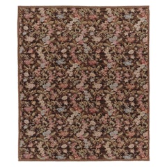 Oversized Antique French Aubusson Rug, Monumental Florals in Chocolate Brown