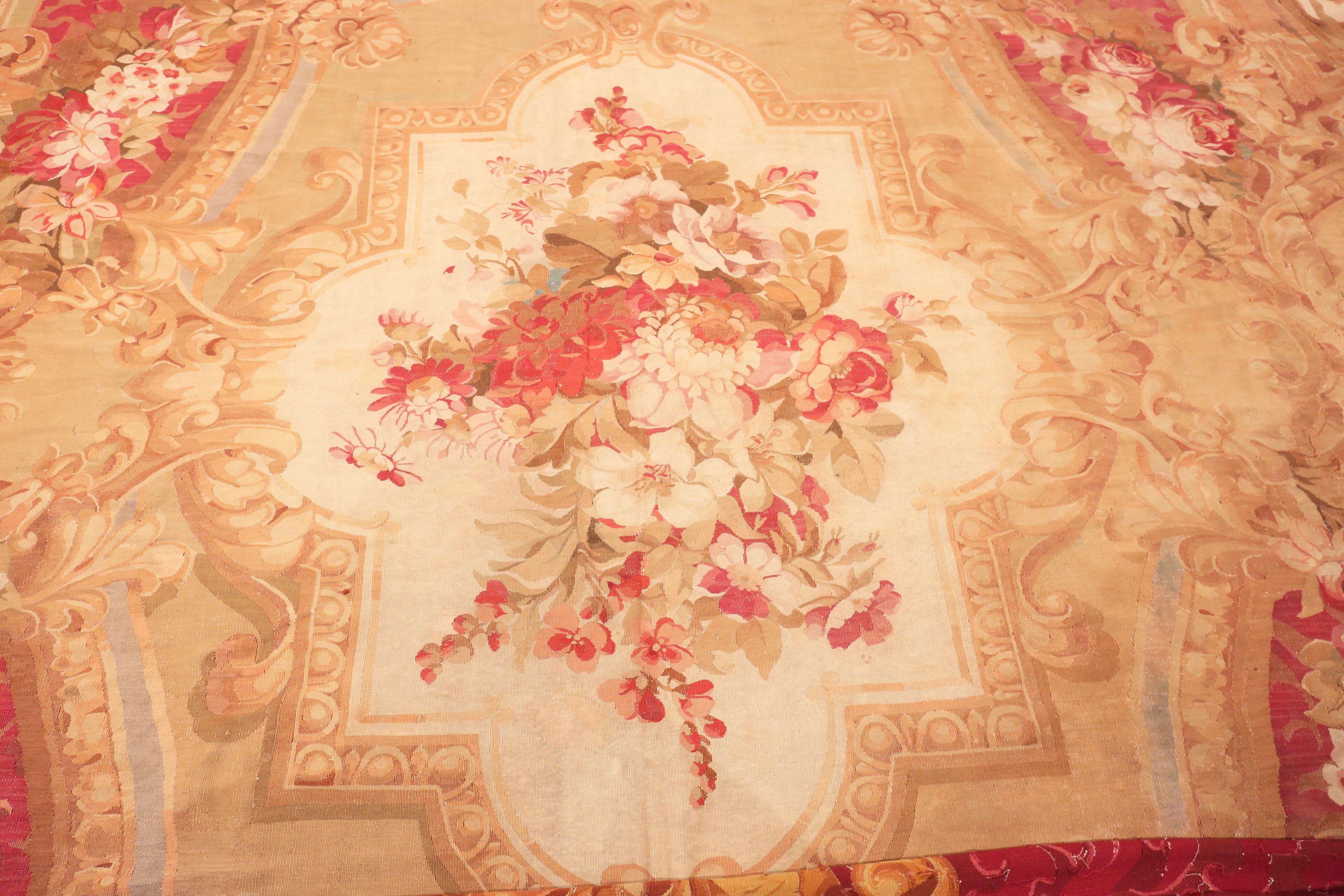 Wool Antique French Aubusson Rug. Size: 16 ft x 26 ft 4 in For Sale