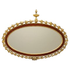 Oversized Antique French Carved Gilt Wood & Mahogany Oval Wall Mirror