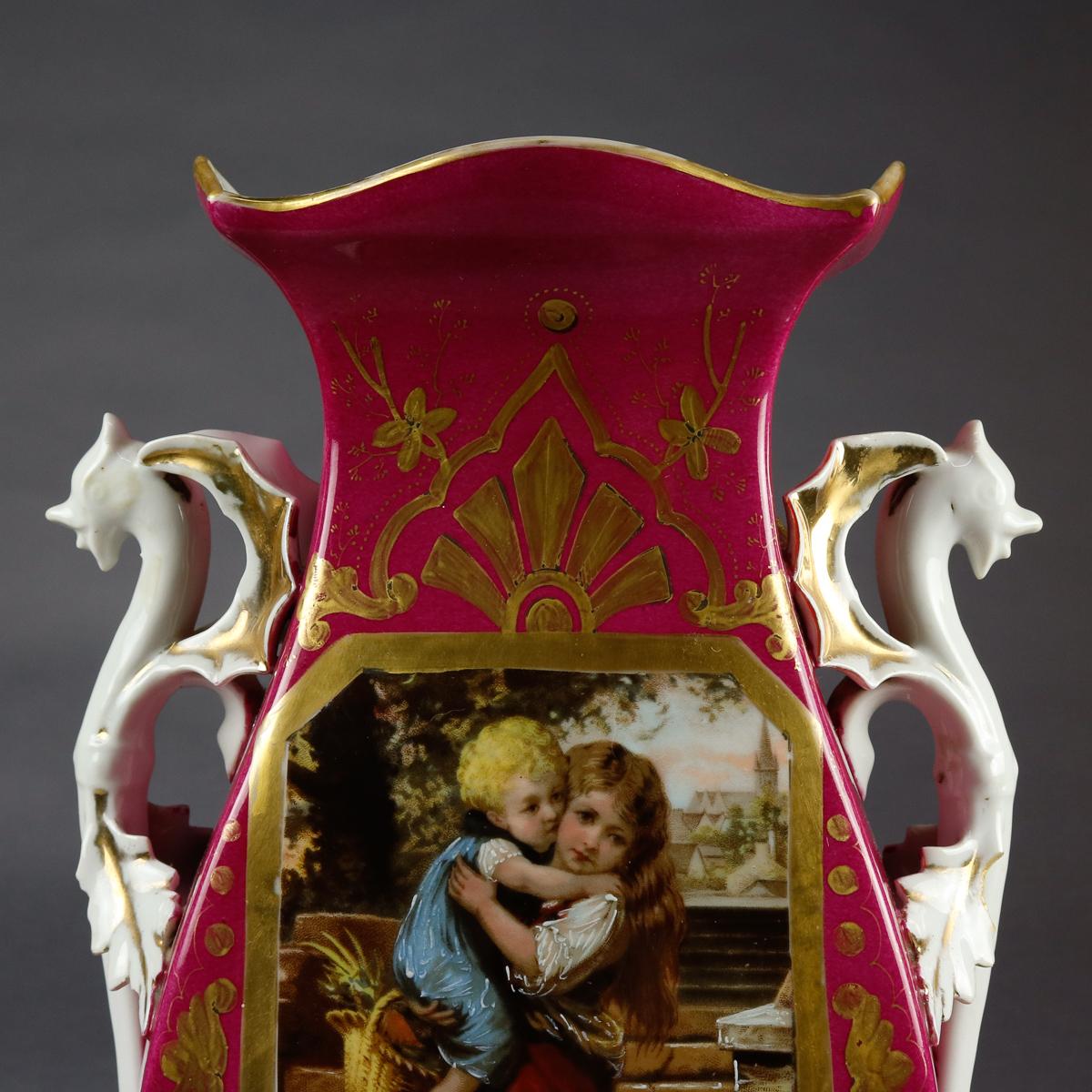 Oversized Antique French Figural Porcelain Pictorial Old Paris Vase, circa 1870 5